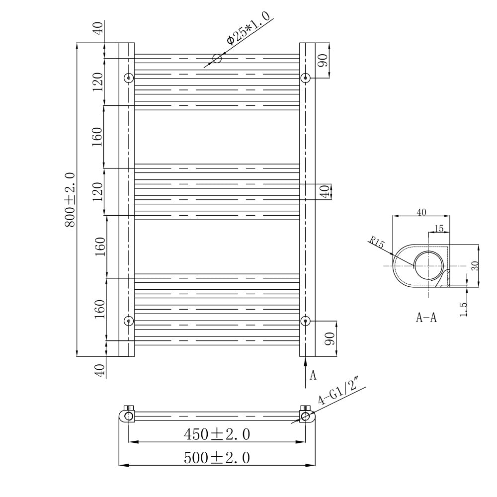 Technical Drawing Gold Bathroom Radiator