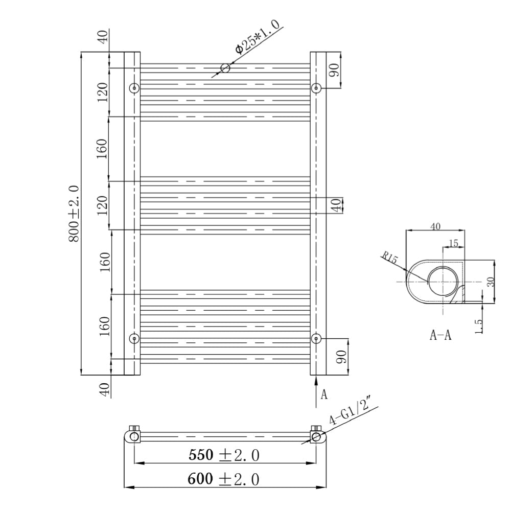 Technical Drawing - Gold Towel Radiator