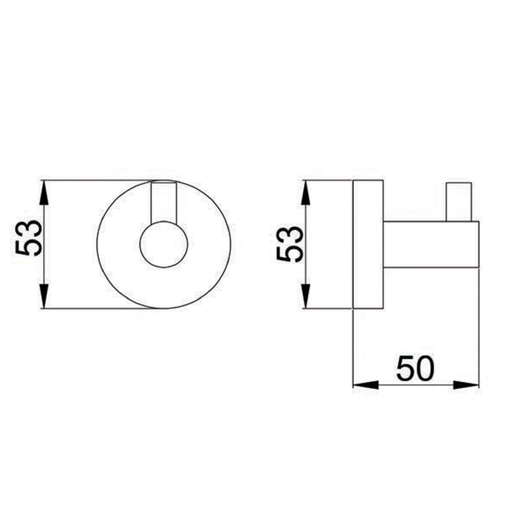 single black matt towel hook technical drawing