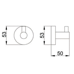 gold wall mounted single robe hook - technical drawing 