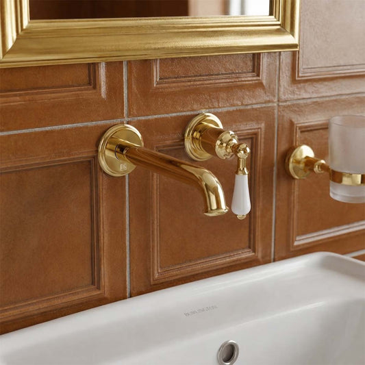 Victorian 2 hole basin tap with single lever tap - wall mounted 1200