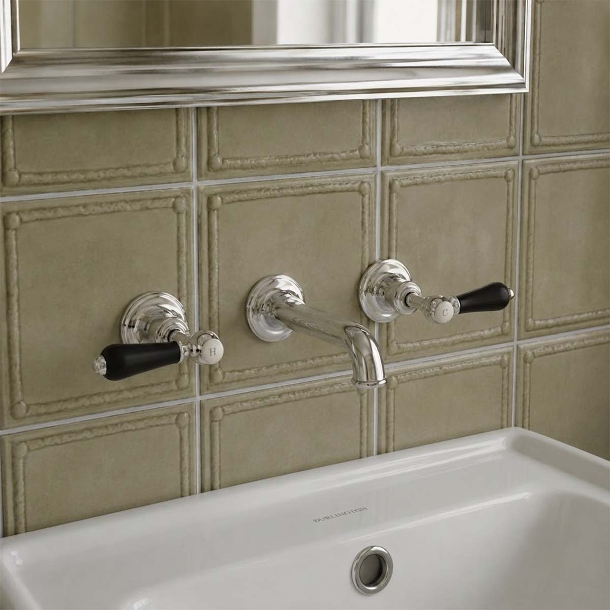 Victorian basin tap wall mounted 3 holes 