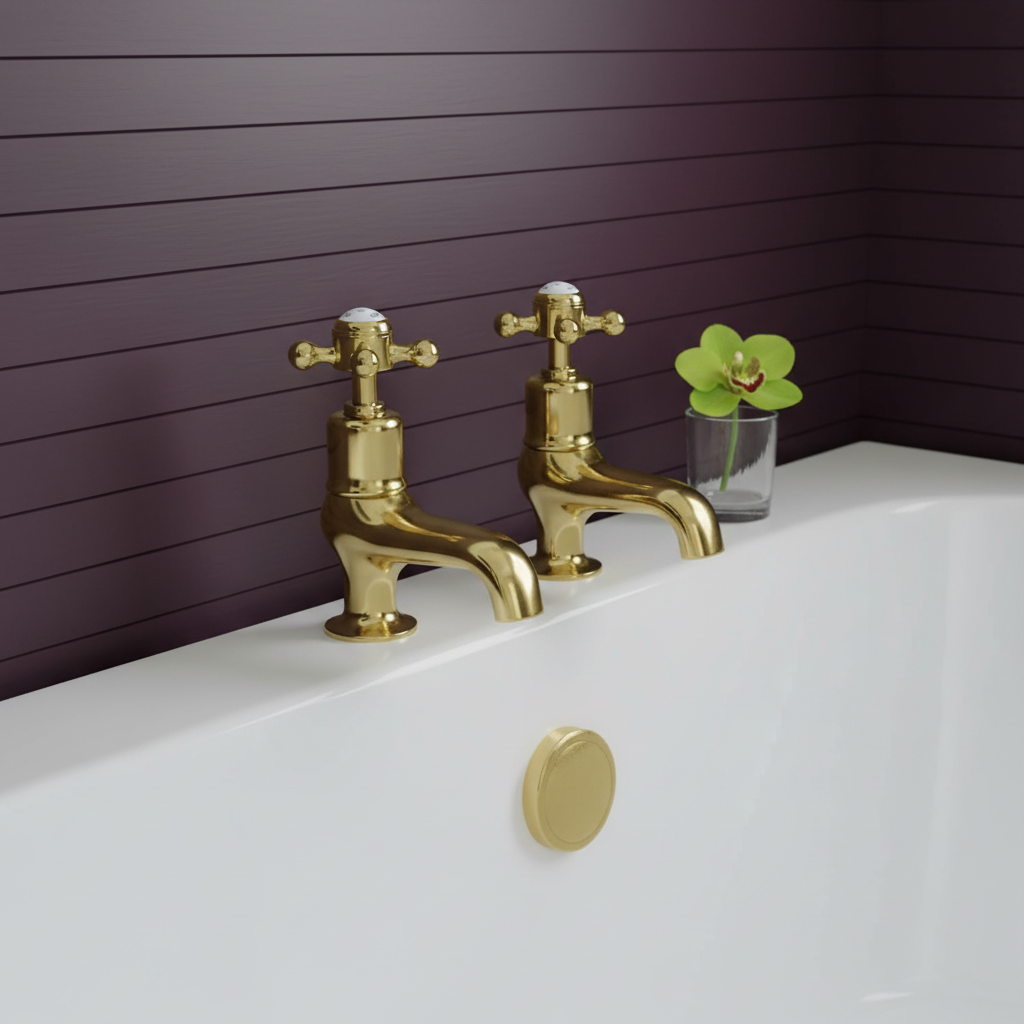 Victorian bath pillar taps gold 