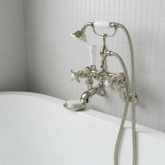 Victorian bath tap with shower set wall mounted - brushed nickel 