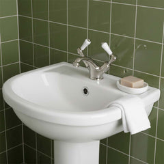 Victorian nickel basin mixer tap deck mounted