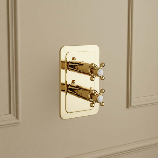 Victorian style 2 outlet concealed shower valve - gold 