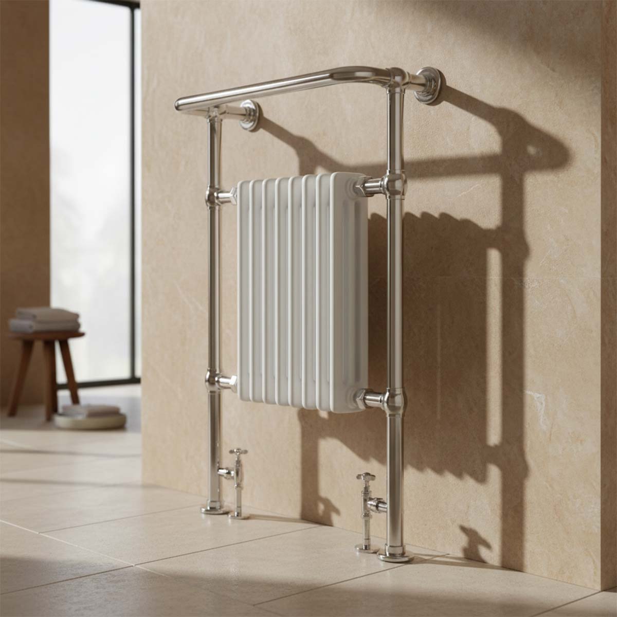Victorian towel radiator with overhanging rail chrome Ireland