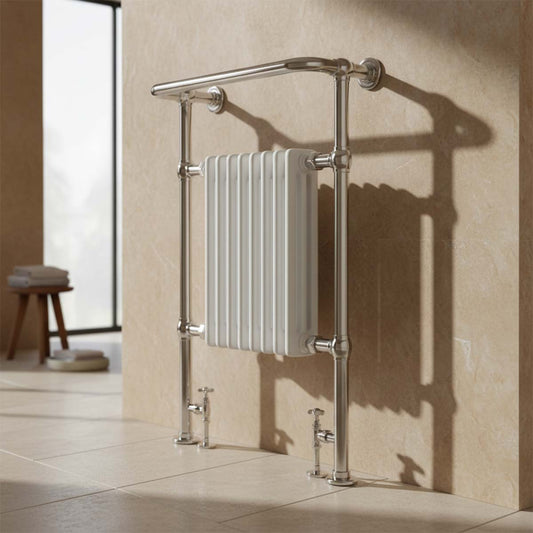 Victorian towel radiator with overhanging rail chrome Ireland