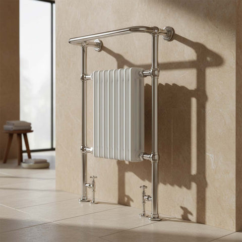 Victorian towel radiator with overhanging rail chrome Ireland