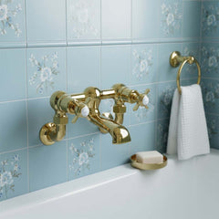 Vintage bath filler tap wall mounted - polished gold 