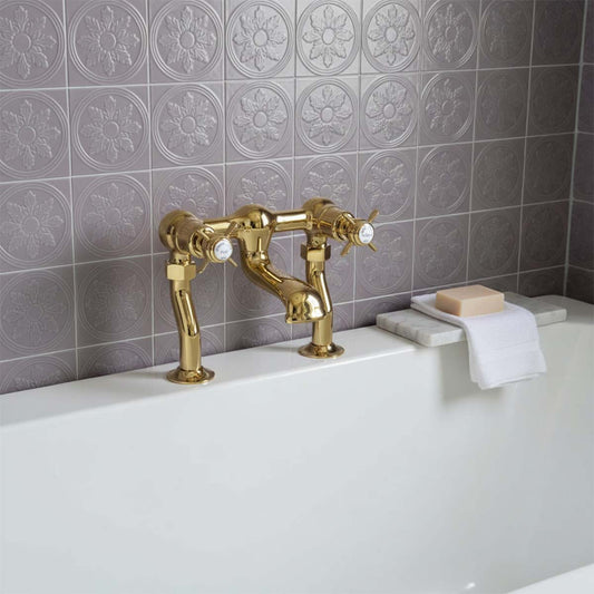 Vintage polished gold bridge tap with two handles - deck mounted  1200