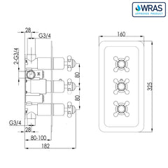 2 way concealed shower valve - Technical drawing