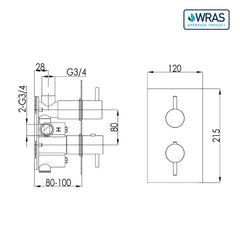 Concealed thermostatic shower valve - Technical drawing