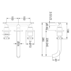 Modern bathroom sink mixer tap -Technical drawing