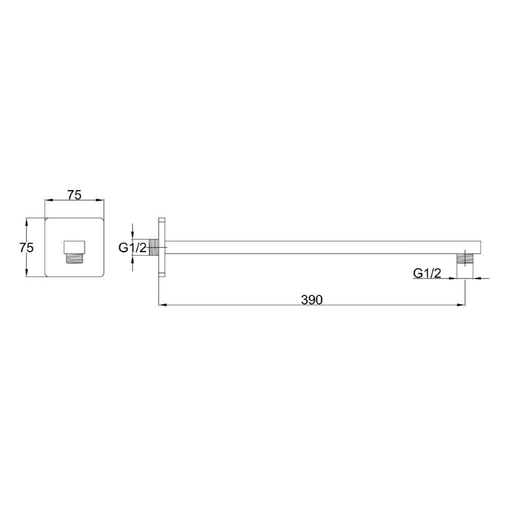 Wall Mounted Square Shower Arm Technical Drowing