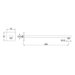 Wall Mounted Square Shower Arm Technical Drowing