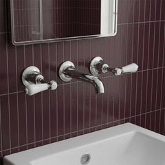 Wall-Mounted Victorian-Style 3-Hole Lever Basin Mixer Tap- Chrome