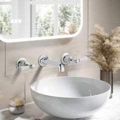 Wall-Mounted Victorian-Style 3-Hole Lever Basin Mixer Tap- Chrome