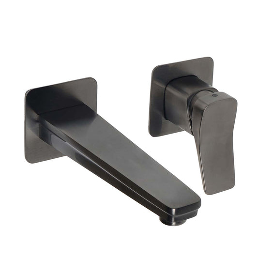 Wall Mounted 2-Hole Basin Mixer Tap - Brushed Black 1200