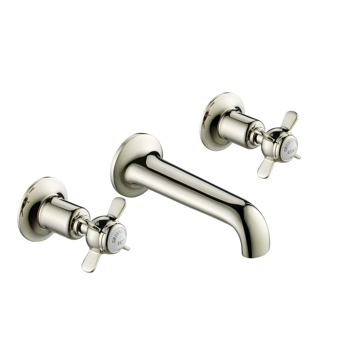 Wall Mounted 3-Hole Basin Mixer with Pinch Handles - Nickel IN iRELAND