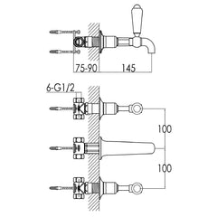 Traditional basin tap -Technical drawing