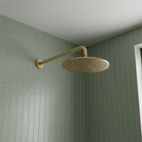 Wall Mounted Shower Arm 400mm and Shower Head 250mm Set - Brushed Brass