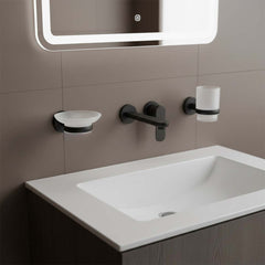 Wall Mounted Soap Dish and Toothbrush Tumbler Holder - Matt Black