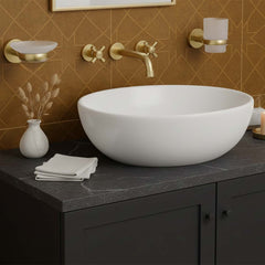 Wall Mounted Soap Dish and Tumbler Holder Set - Brushed Brass