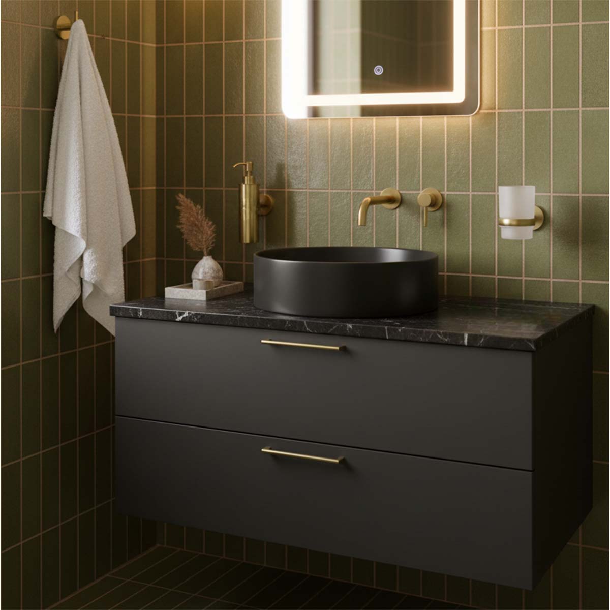 Wall Mounted Soap Dispenser, Tumbler Holder and Robe Hook Set Ireland - Brushed Brass 