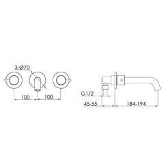 Wall mounted basin tap - Technical drawing