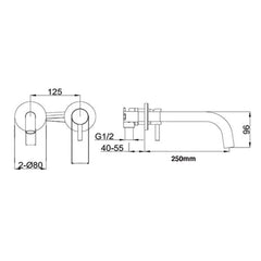 Gold wall bathroom sink tap -Technical drawing
