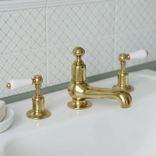 White Lever Deck Mounted 3 Hole Basin Mixer Tap in Ireland 1200