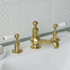 White Lever Deck Mounted 3 Hole Basin Mixer Tap in Ireland