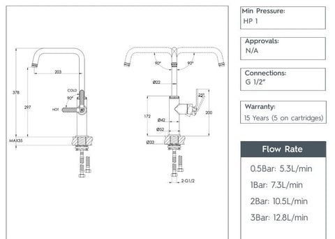 Antique bronze kitchen tap technical drawing