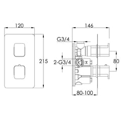 Single outlet shower valve - Technical drawing