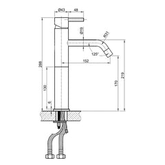 Modern steel  basin tap - technical drawing