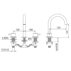 Bathroom sink mixer tap technical drawing-tapron