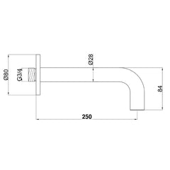 Bath mixer spout - Technical drawing