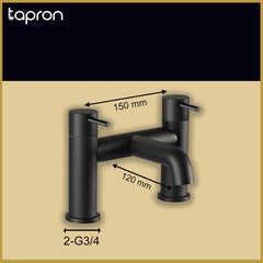 Matt Black Deck Mounted Bath Filler Tap - Dimension
