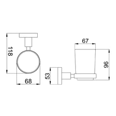 brushed gold and glass toothbrush tumbler holder technical drawing 