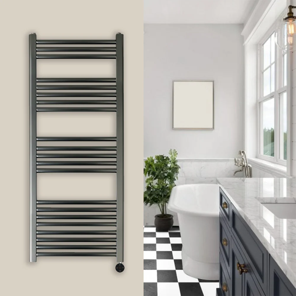 Brushed black electric towel radiator