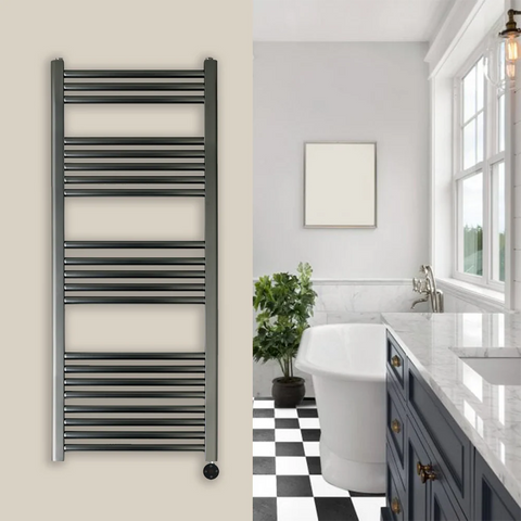 Brushed black electric towel radiator
