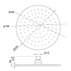 ceiling shower head technical drawing-tapron