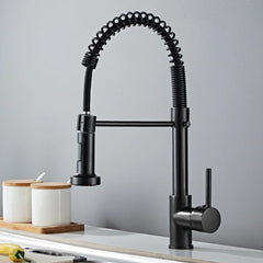 Matt black kitchen mixer tap with pull out spray