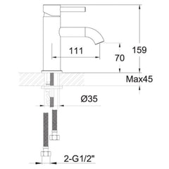 Modern bathroom basin tap technical drawing