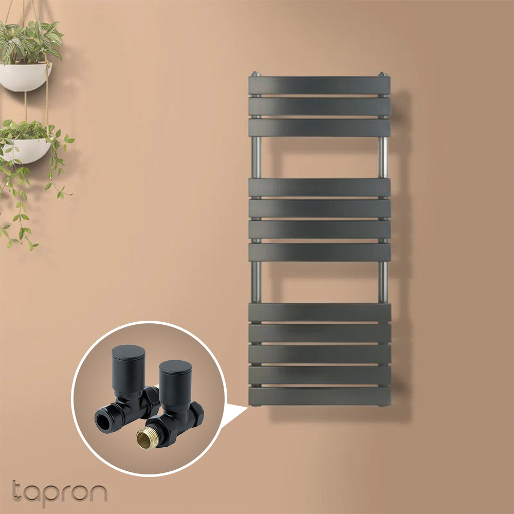 black corner towel rail valves technical drawing-tapron