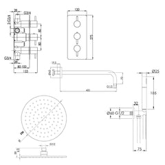 Black shower set - Technical Drawing
