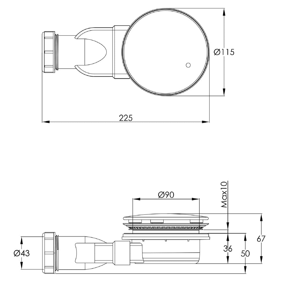 shower waste trap Technical Drawing