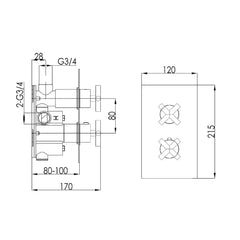  Concealed 1 Outlet Shower Valve, Vertical - Technical drawing