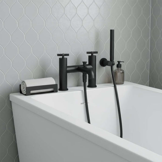 Matt Black Deck Mounted Bath Shower Mixer with Ki 1200